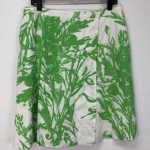Coldwater Creek Skirt Petite Medium 10 12 Green White 100% Linen Faux Wrap